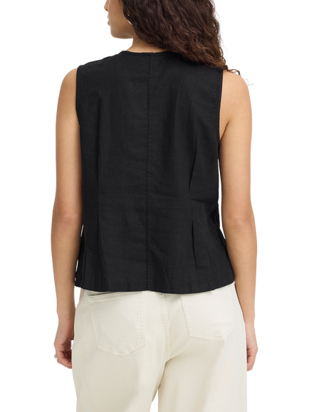 ICHI Ihlinno Linen Blend V-Neck Sleeveless Blouse, Black - view 2, Black