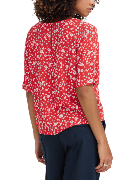 ICHI Ihmarrakech Floral Print V-Neck Top, Fiery Red - view 2, Fiery Red