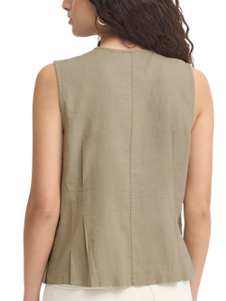 ICHI Ihlinno Linen Blend V-Neck Sleeveless Blouse, Timber Wolf - view 2, Timber Wolf