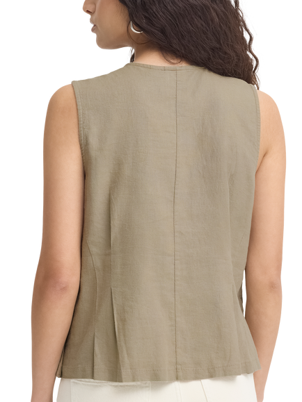 ICHI Ihlinno Linen Blend V-Neck Sleeveless Blouse, Timber Wolf - view 2, Timber Wolf