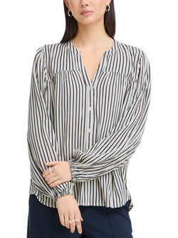 ICHI Marrakech Stripe Balloon Sleeve Blouse, Total Eclipse/Multi, Total Eclipse/Multi