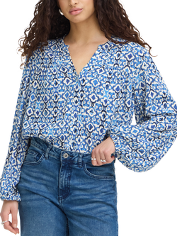 ICHI Ihmarrakech Ikat Balloon Sleeve Blouse, Sodalite Blue/Multi, Sodalite Blue/Multi