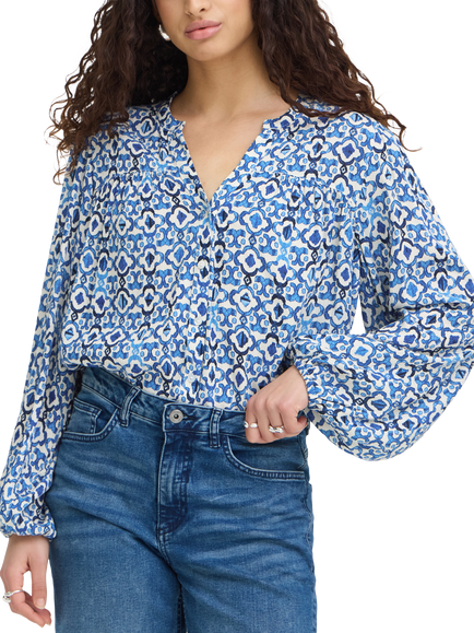 ICHI Ihmarrakech Ikat Balloon Sleeve Blouse, Sodalite Blue/Multi, Sodalite Blue/Multi