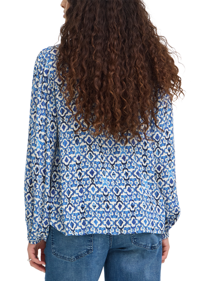 ICHI Ihmarrakech Ikat Balloon Sleeve Blouse, Sodalite Blue/Multi - view 2, Sodalite Blue/Multi
