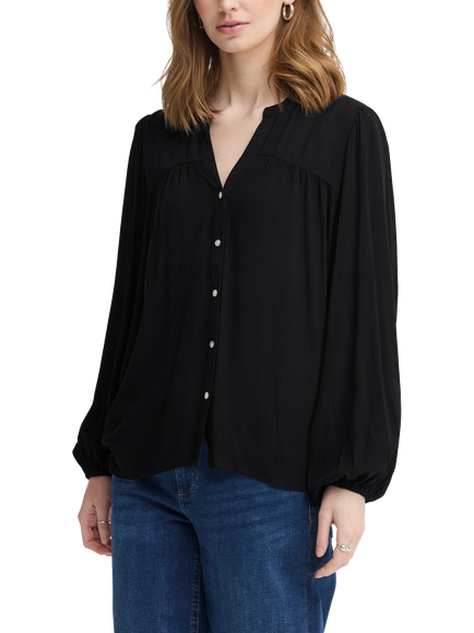 ICHI Ihmarrakech Balloon Sleeve Blouse, Black, Black
