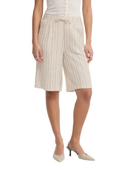 ICHI Ihlinno Knee Length Striped Shorts, Brown, Brown