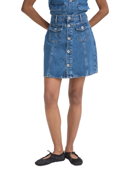 ICHI Ihpamila Denim Button Front Mini Skirt, Medium Blue, Medium Blue