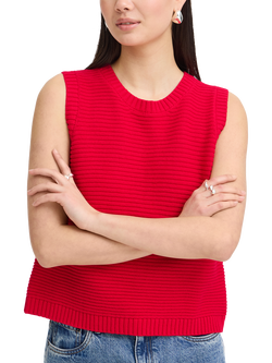 ICHI Ihdotties Ribbed Tie Back Knit Top, Fiery Red, Fiery Red