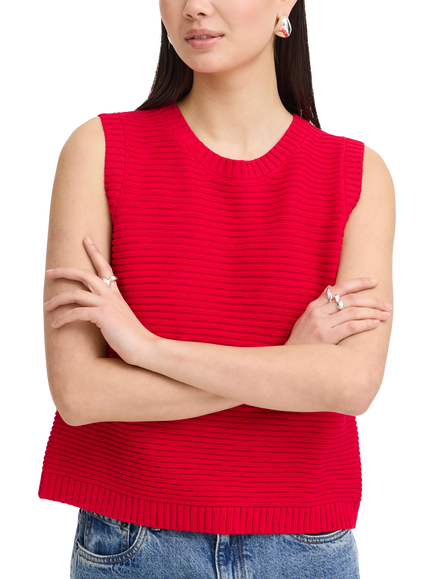 ICHI Ihdotties Ribbed Tie Back Knit Top, Fiery Red, Fiery Red