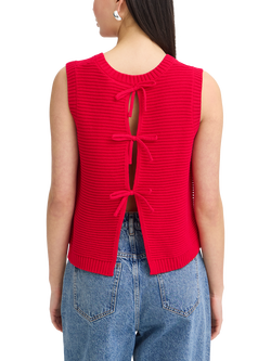 ICHI Ihdotties Ribbed Tie Back Knit Top, Fiery Red - view 2, Fiery Red