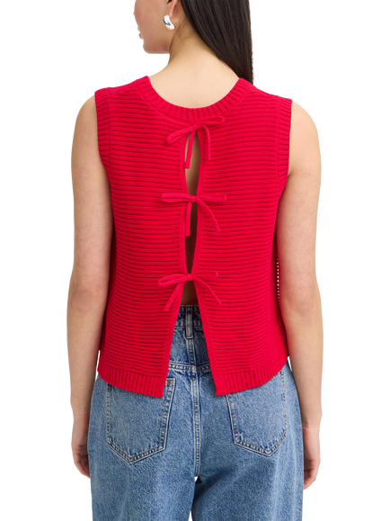 ICHI Ihdotties Ribbed Tie Back Knit Top, Fiery Red - view 2, Fiery Red