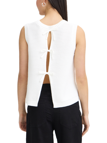 ICHI Ihdotties Tie Back Sleeveless Knit Top, Cloud Dancer - view 2, Cloud Dancer