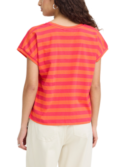 ICHI Juniper V-Neck Striped T-Shirt, Mandarin Red/Azalea - view 2, Mandarin Red/Azalea