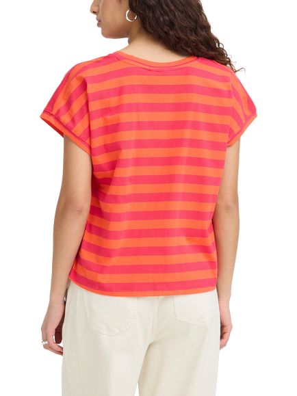 ICHI Juniper V-Neck Striped T-Shirt, Mandarin Red/Azalea - view 2, Mandarin Red/Azalea