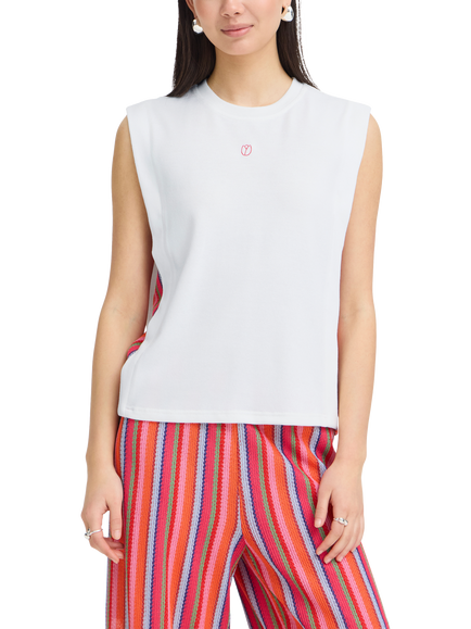 ICHI Ihlibella Side Stripe Detail Vest Top, Cloud Dancer, Cloud Dancer