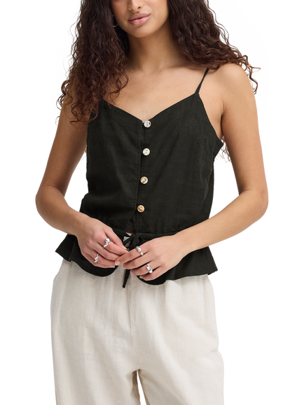 ICHI Ihlinno Linen Blend Camisole, Black