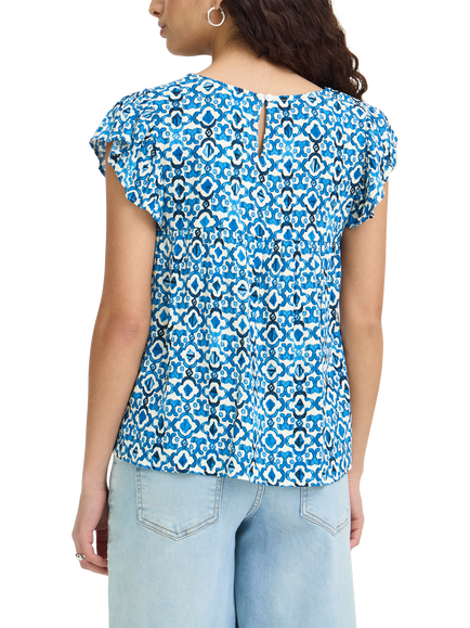 ICHI IhMarrakech Ikat Print V-Neck Blouse, Blue - view 2, Blue