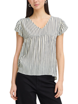 ICHI IhMarrakech Stripe V-Neck Blouse, Blue/White, Blue/White