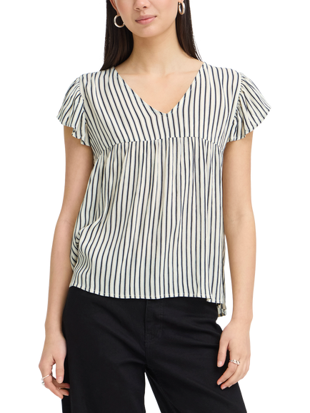 ICHI IhMarrakech Stripe V-Neck Blouse, Blue/White, Blue/White