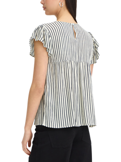 ICHI IhMarrakech Stripe V-Neck Blouse, Blue/White - view 2, Blue/White