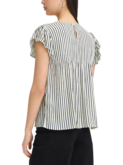 ICHI IhMarrakech Stripe V-Neck Blouse, Blue/White - view 2, Blue/White