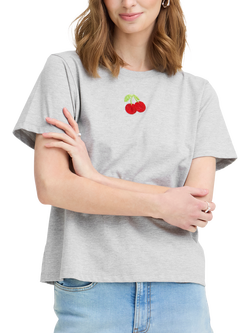 ICHI Ihnynna Embellished Cherry Motif T-Shirt, Alloy Melange, Alloy Melange