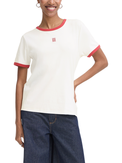 ICHI Ihosla Logo Contrast Trim T-Shirt, Cloud Dancer/Garnet, Cloud Dancer/Garnet