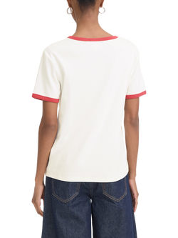 ICHI Ihosla Logo Contrast Trim T-Shirt, Cloud Dancer/Garnet - view 2, Cloud Dancer/Garnet