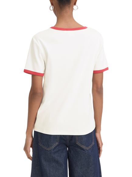 ICHI Ihosla Logo Contrast Trim T-Shirt, Cloud Dancer/Garnet - view 2, Cloud Dancer/Garnet
