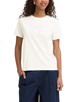 ICHI Ihpendo Embellished Bow T-Shirt, Cloud Dancer, Cloud Dancer