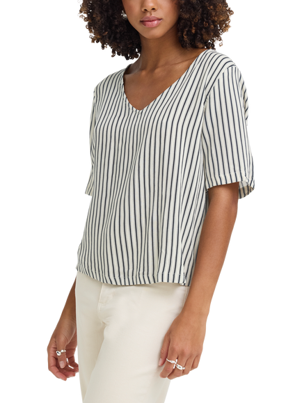 ICHI Ihmarrakech Striped V-Neck Top, Total Eclipse/Multi, Total Eclipse/Multi