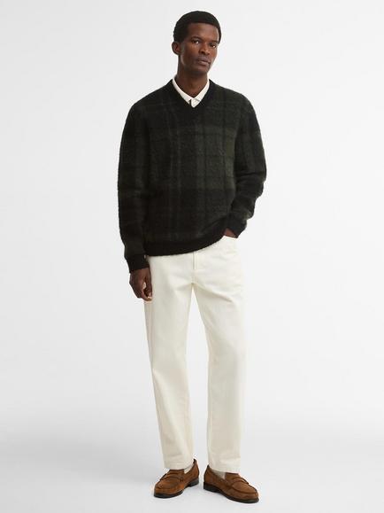 Barbour Hunham Tartan V-Neck Wool Blend Jumper, Black - view 2, Black