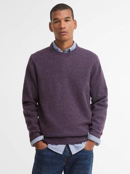 Barbour Elbow Patch Crew Neck Wool Jumper, Grape, Grape