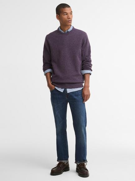 Barbour Elbow Patch Crew Neck Wool Jumper, Grape - view 2, Grape