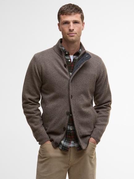 Barbour Patch Zip Knit Jumper, Dark Stone, Dark Stone