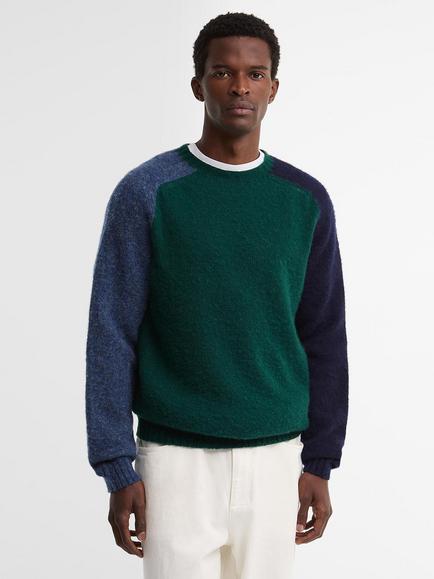 Barbour Colourblock Wool Jumper, Evergreen, Evergreen