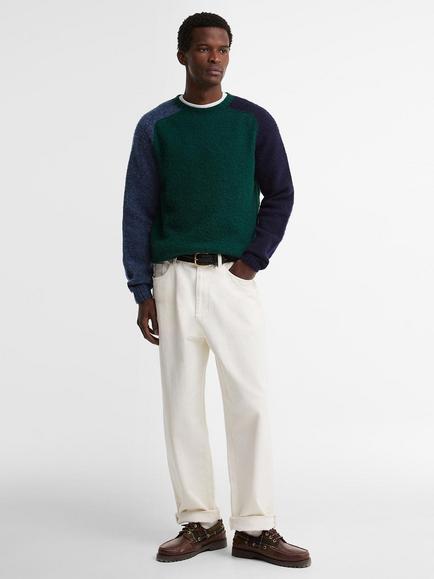 Barbour Colourblock Wool Jumper, Evergreen - view 2, Evergreen