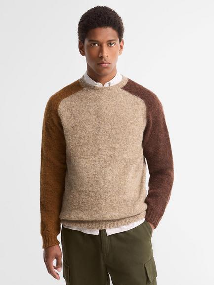 Barbour Colourblock Wool Jumper, Light Stone, Light Stone