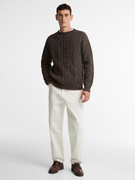 Barbour Wool Cable Knit Jumper, Medium Brown - view 2, Medium Brown
