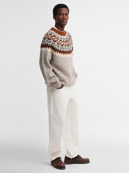 Barbour Fair Isle Wool Crew Neck Jumper, Grey Marl - view 2, Grey Marl
