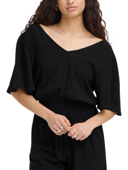 ICHI Ihmarrakech V-Neck Playsuit, Black, Black