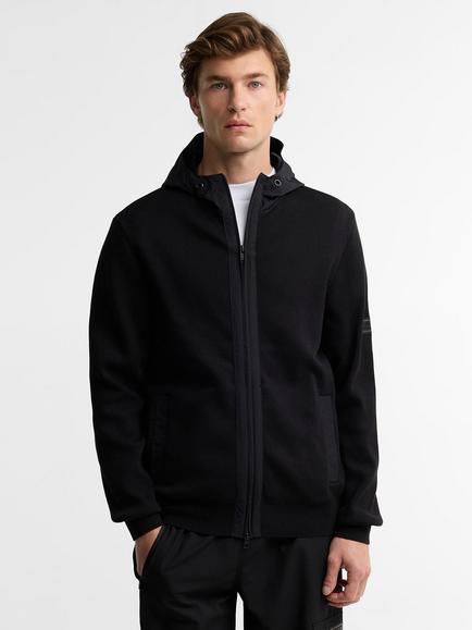 Barbour International Cotton Knit Hoodie, Black, Black
