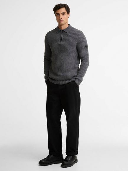 Barbour International Oxham Long Sleeve Wool Cotton Blend Polo Shirt, Asphalt - view 2, Asphalt
