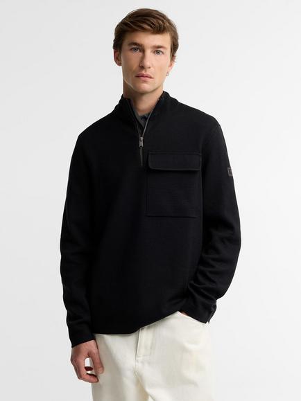 Barbour International Burley Cotton Blend High Neck Cardigan, Black, Black