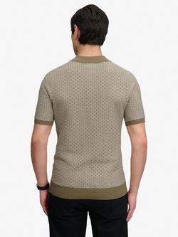 Superdry Knitted Polo Shirt, Artichoke/Cream - view 2, Artichoke/Cream