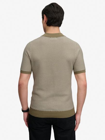 Superdry Knitted Polo Shirt, Artichoke/Cream - view 2, Artichoke/Cream