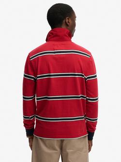 Superdry Vintage Athletic Stripe Rugby Top, Red - view 2, Red