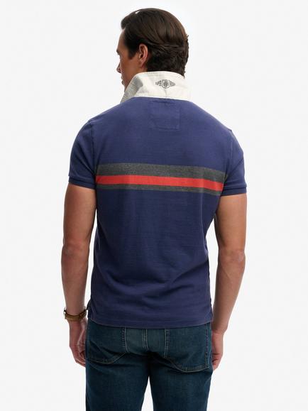 Superdry Double Emblem Rugby Polo Top, Navy/Orange - view 2, Navy/Orange