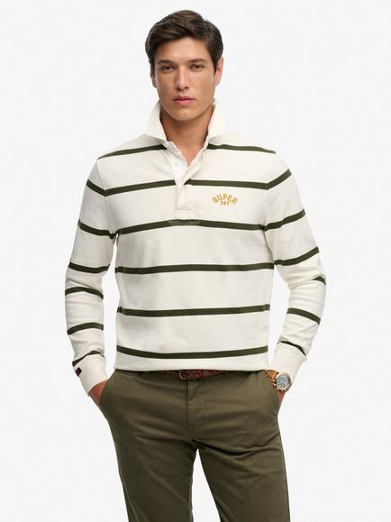Superdry Vintage Athletic Stripe Rugby Top, White/Stripe, Athletic Whitestripe