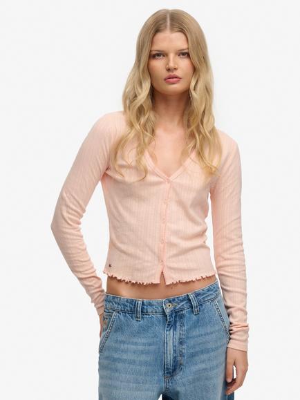 Superdry Athletic Essential Pointelle Cardigan, Rose Blush Pink